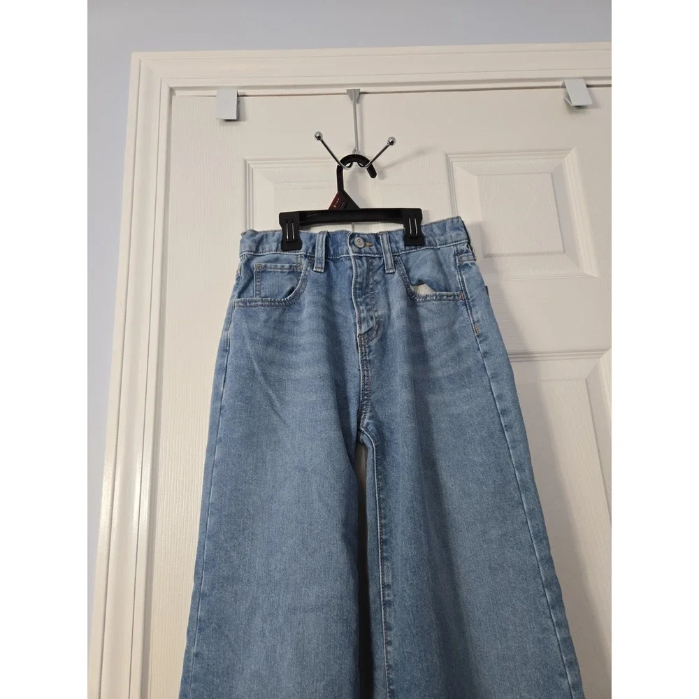 Old Navy Girls 14 High-Rise Baggy Wide-Leg Dark Wash Blue Denim Jeans Pockets